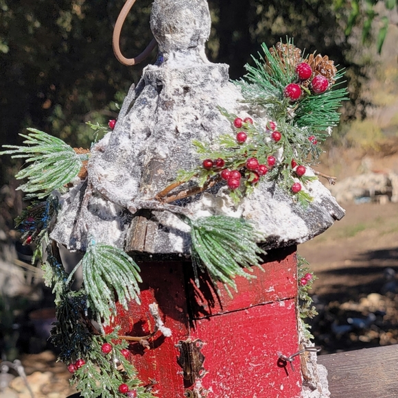 Christmas Winter Birdhouse Arrangement Bird Table Decor Farmhouse Rustic Cabin - Picture 5 of 11